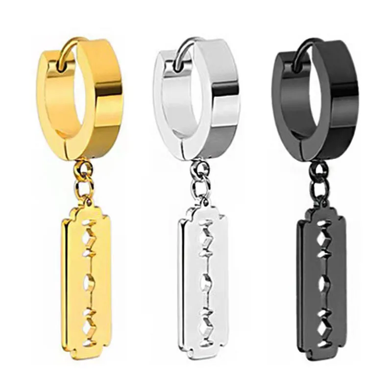 

2023 strong Hoop Fashion jewelry Stainless steel earring ear steel ring blade Clip Fashion Gold Men cuff earrings