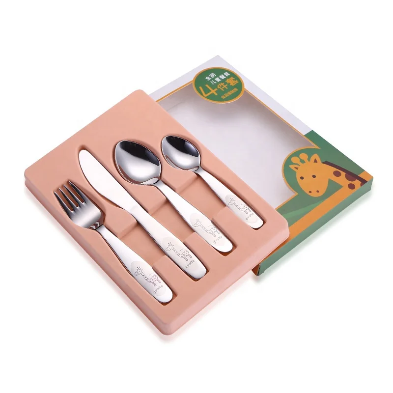 

Factory wholesale 304 stainless steel children cutlery set with case, Silver