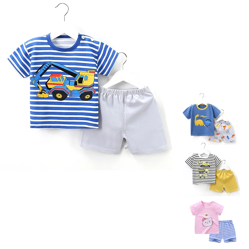 

0-6year 2pcs Baby Boy Summer Clothing Set Toddler cartoon print T-shirt +short pant girls clothes set, Picture shows