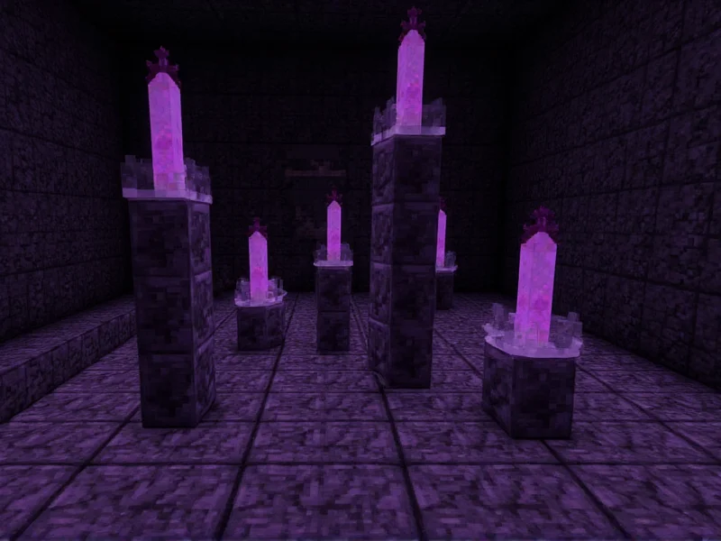 End crystals placed on obsidian towers in Minecraft End dimension