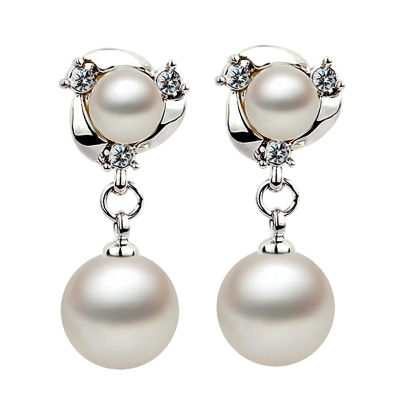 

Star Pearl Imported Rhinestone Double Ball Silver Plated Earrings Female Earrings