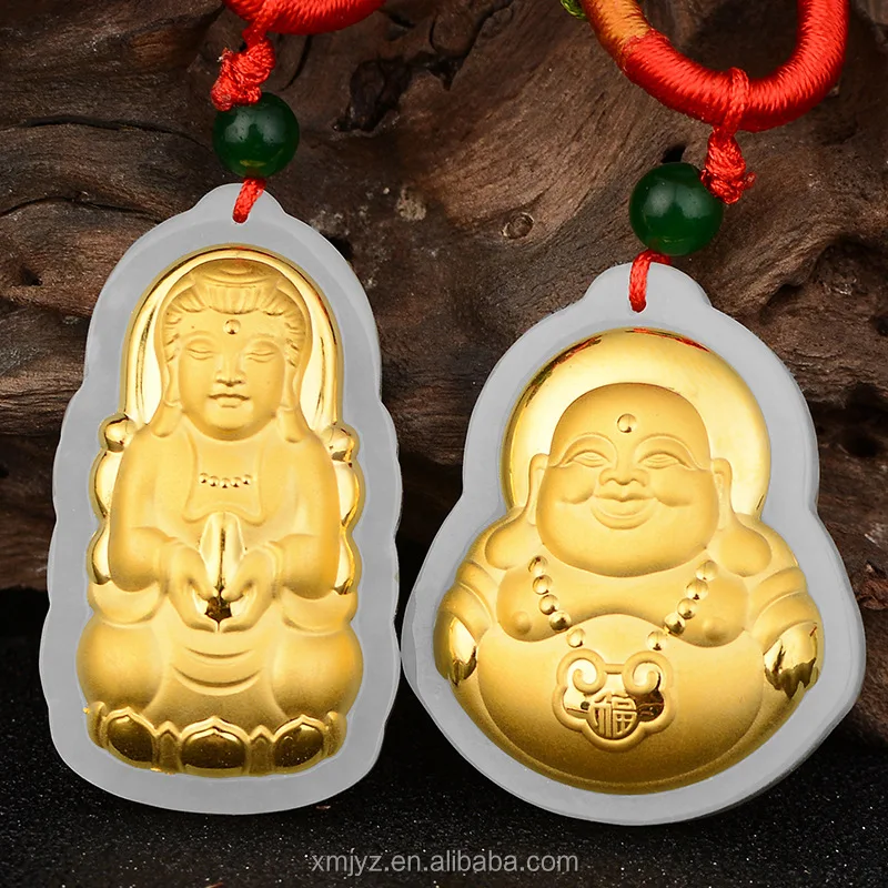 

4D Hetian Jade Inlaid With Gold Inlaid With Hetian Jade Large Laughing Guanyin Laughing Buddha Pendant Manufacturer Wholesale