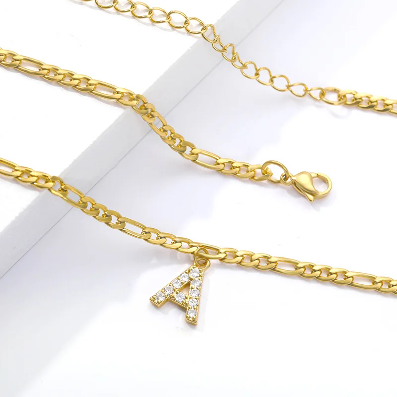 

2021 Hot Fashion Women Anklets Bracelet Cubic Zirconia Stainless Steel Gold Initial Letter Anklet, Gold color