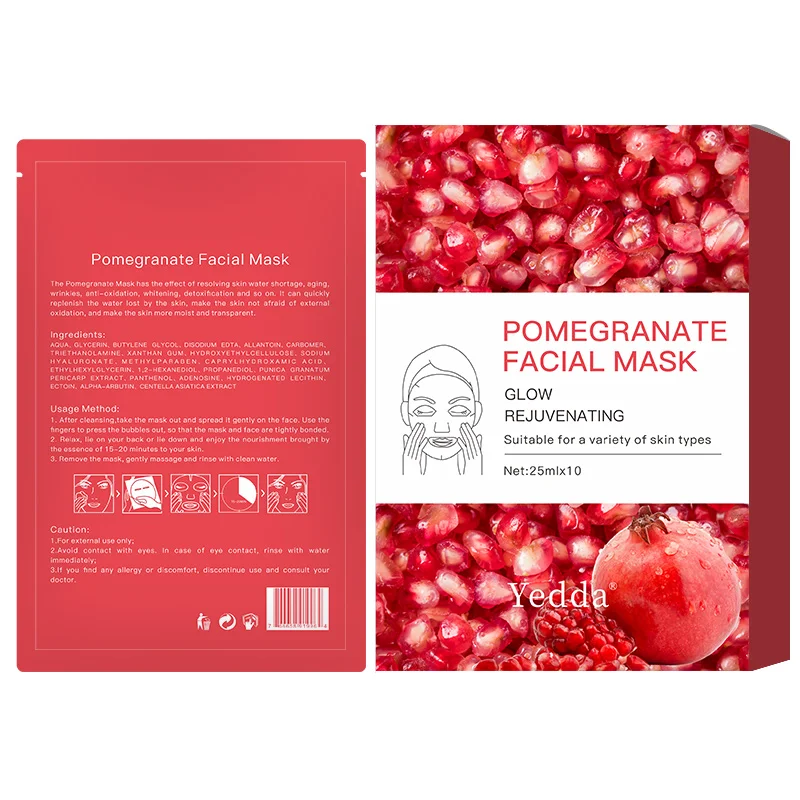 

Pomegranate Natural Skin Care Hydrating Anti Wrinkle Sheet Face Mask Moisturizing Cosmetic Facial Mask