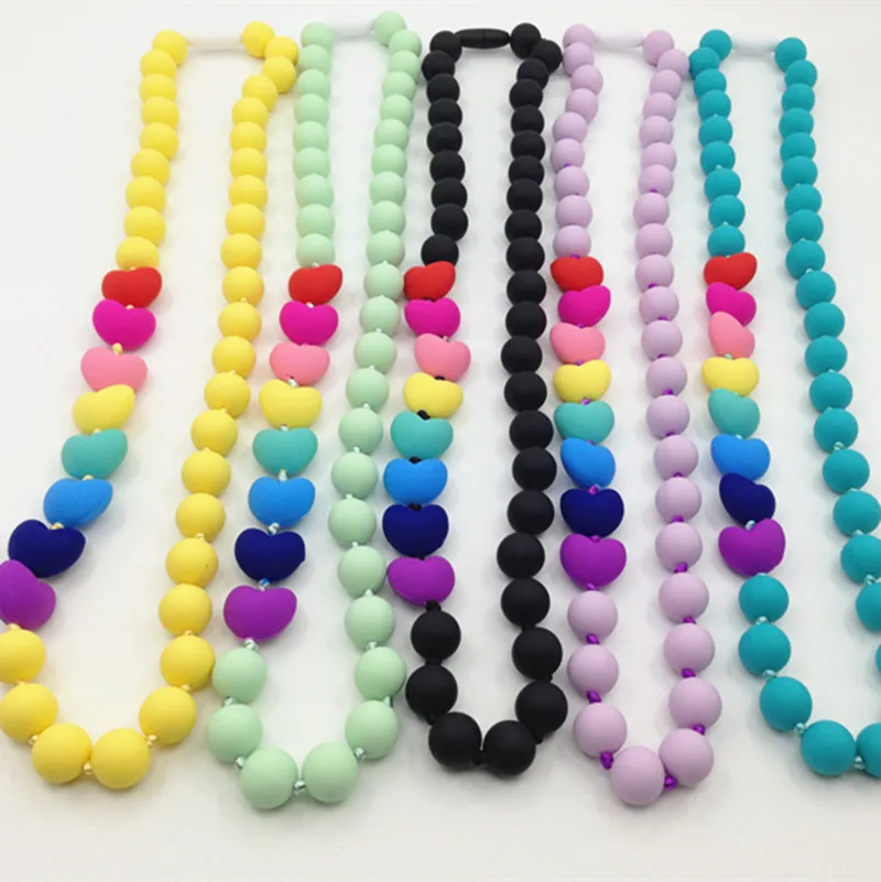 

Wholesale BPA FREE silicon beads for Jewellery making soft chewable beaded necklace for babies teething silicone necklaces, Customed