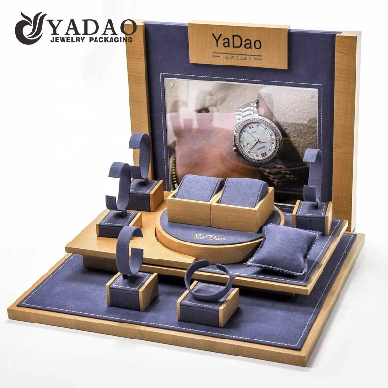 

Lacquer custom wooden watch display stand sets, Black or custom