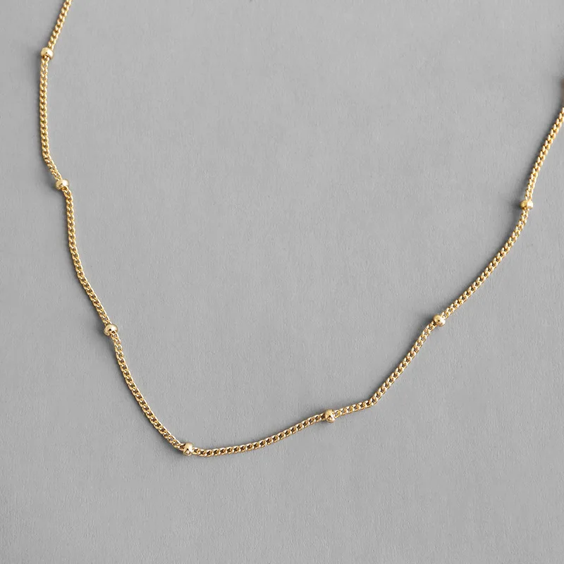 

Minimalist 18K Gold Sterling Silver Chain Necklaces S925 Sterling Silver Beads Chain Necklaces for Women, Gold sliver