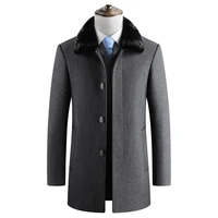 

Drop Shipping Wholesale Mens Winter Coat Plus Velvet Warm Jacket Black Gray Business Casual Turn Down Collar Woolen Coat