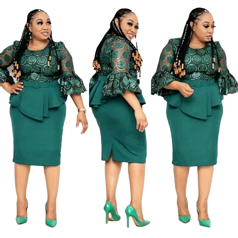

women office lady african american skirt dress woman wears dress strech lace fabric formal office lady