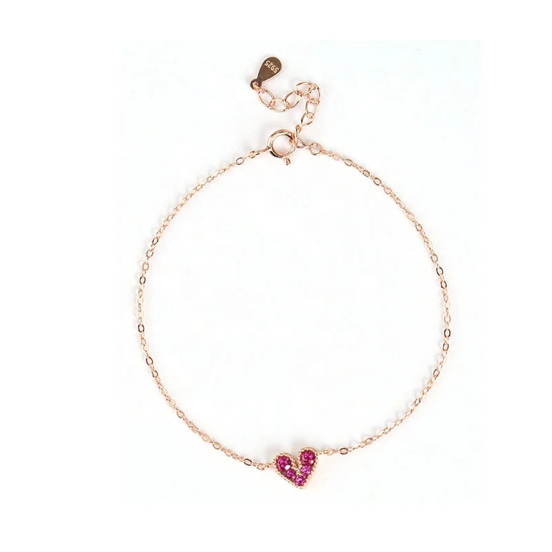 

S925 Silver Diamond Heart Shaped Bracelet Hollow Cross Chain Women's Bracelet, Rose gold