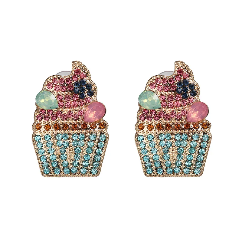 

New Ice Cream Design Colorful Crystal gold Personality Cute Earrings Pair for Women
