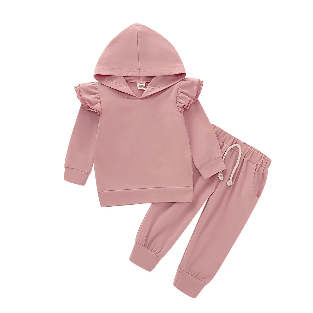 

Kids Girls Fly Sleeve Hoodie Pants 2 Pcs Set Cute Children Wear Casual Sleepwear Cotton OEM Customized Style Kids Clothes