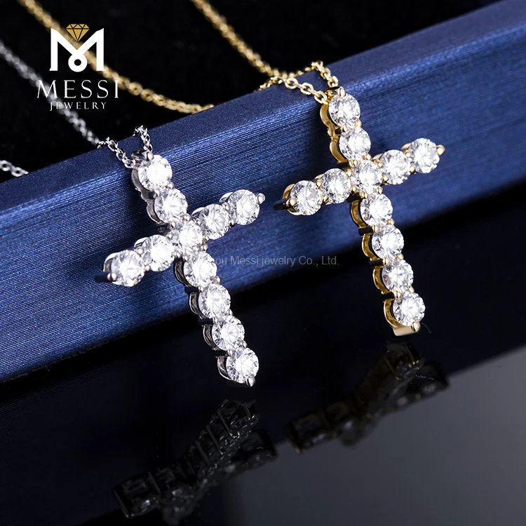 

Messi fashion hiphop14k real white gold yellow gold Lab diamond cross necklace