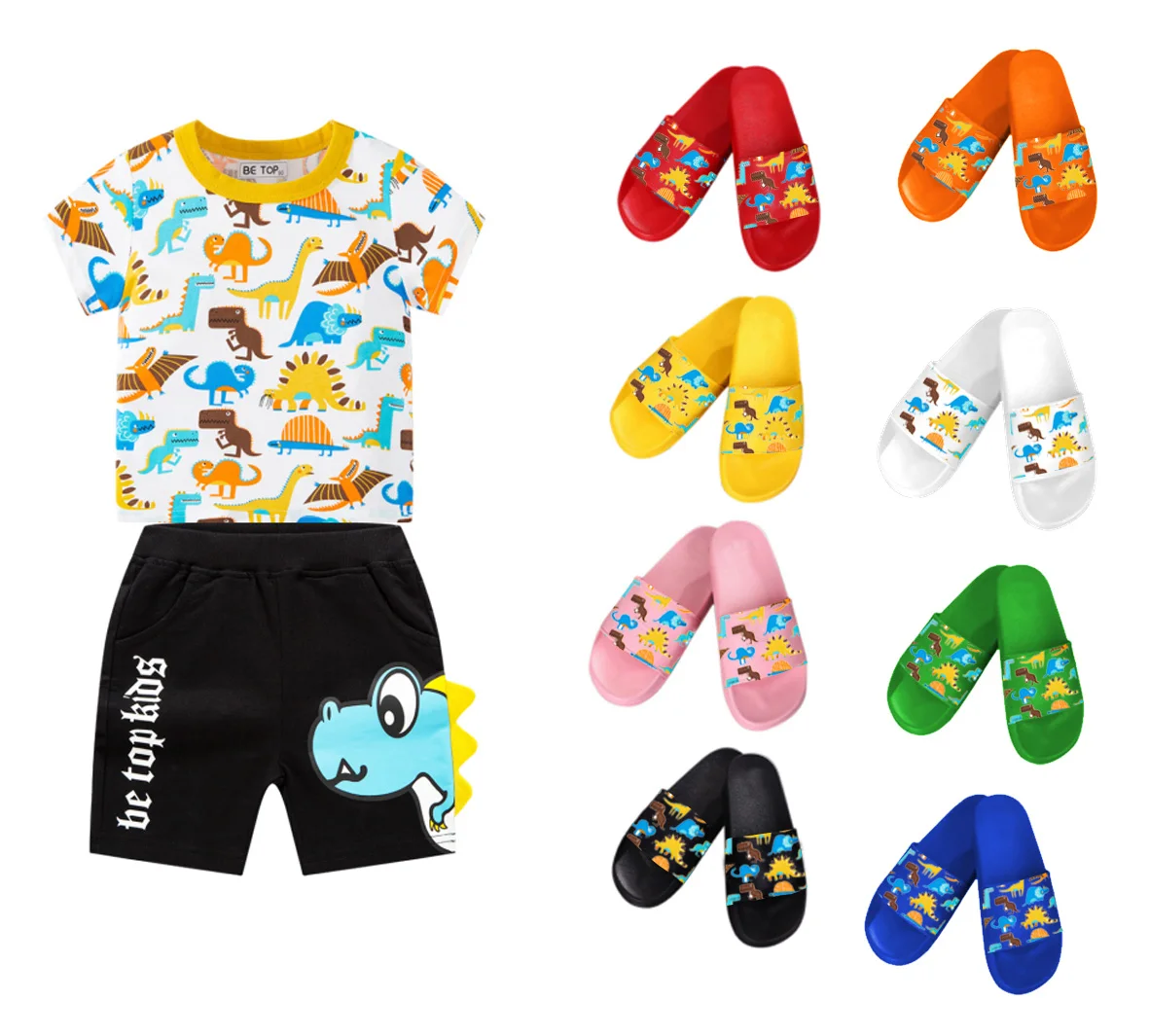 

OEM Service Custom Logo Baby Boys Girl Summer Clothes Sets Short Sleeve T-shirt+Pants Cotton Sports Outfit With Matched Sandals, 1-13