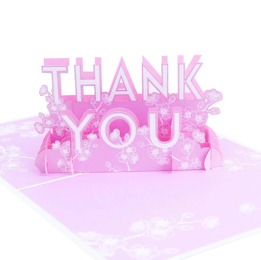 

Free shipping 5pcs/lot 3D Pop Up Greeting Card THANK YOU words Postcard With Envelope