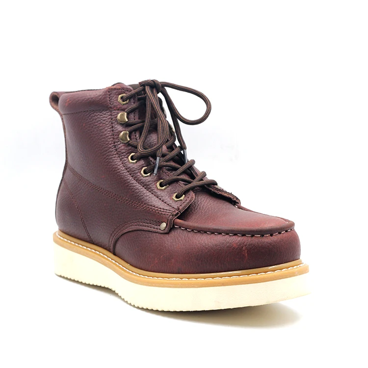 

China Manufacturer Made Cow Leather Safety Footwear Steel Toe Work Boot Genuine Goodyear Welt Construction, Brown