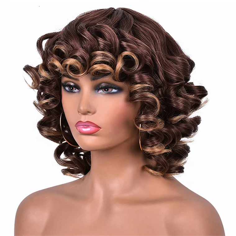 

Hot selling Black Women African Omber Temperature Short Wigs Kinky Curl Synthetic Wig, Custom color