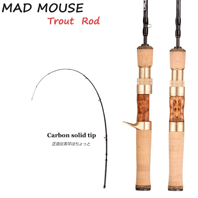 MADMOUSE Full Fuji Parts Trout Rod 1.42m/1.68m Portable Rod Wood Handle Solid Carbon Spinning/Casting Fishing Rod, Black