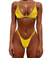 

Ability to customize manufacturers Shiny fabric padded thong V neck high leg girl yellow bikini