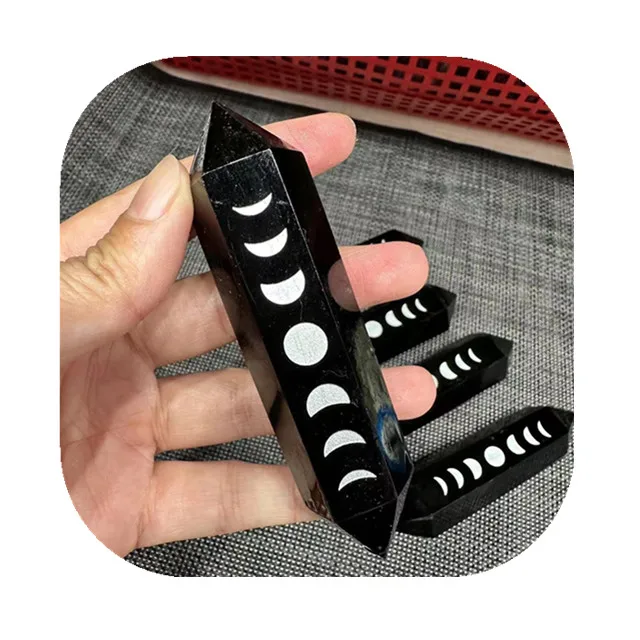 

Wholesale natural crystal Healing Energy stone Carved crystal crafts obsidian double terminated point for home decoration