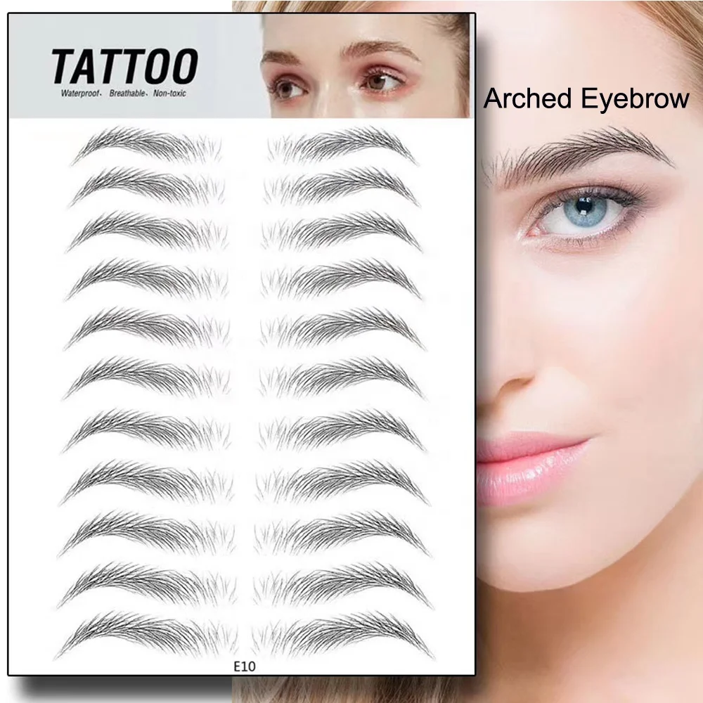 

New Arrival Microblading Temporary Transfer Brow Stamp Eyebrow Tattoo Sticker 8 Designs Arched Eyebrow, Transparent & black