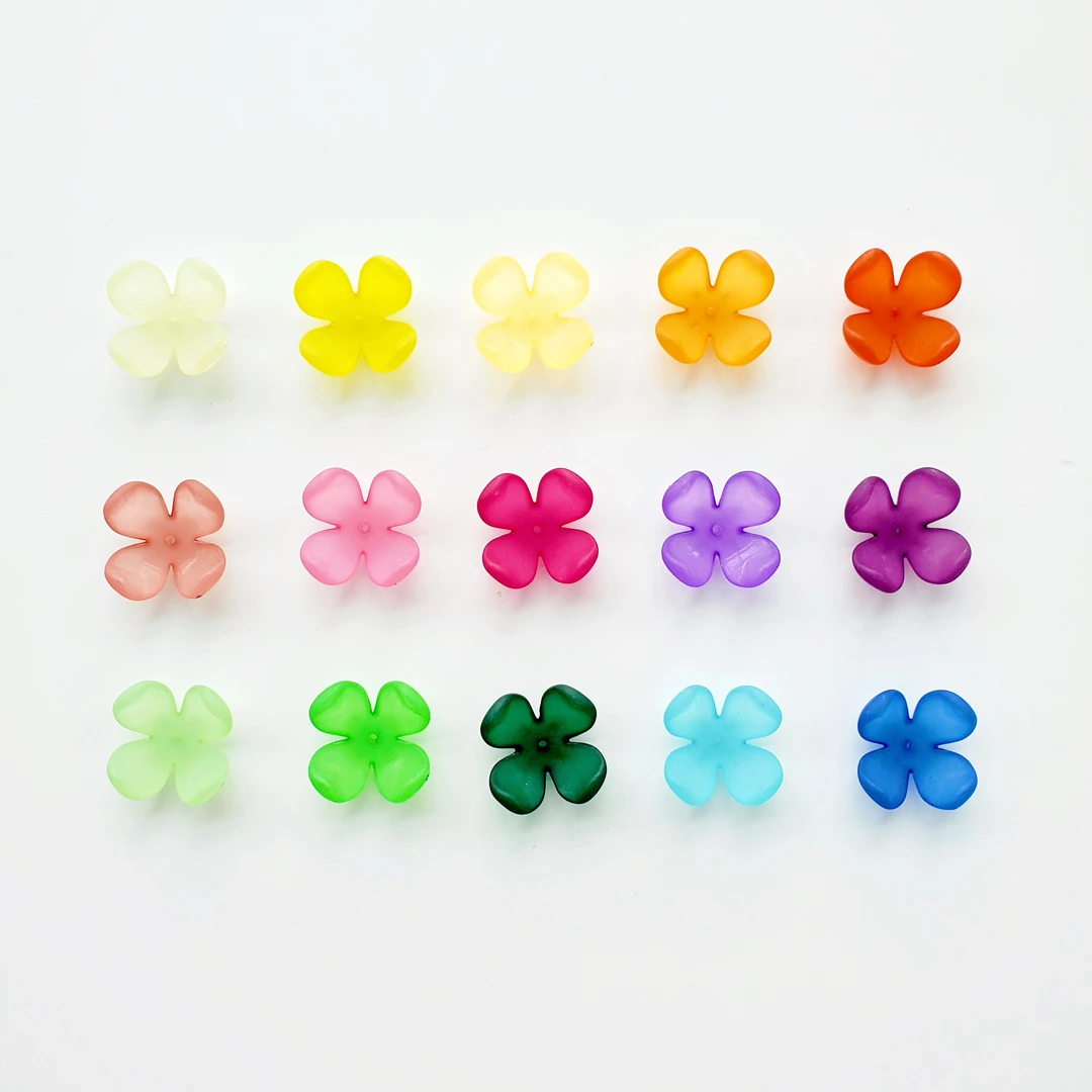 

Hot Sale Cheap Price Modern Acrylic Multi-color Frosted 4 Petal Flower Leaf Resin Beads For Headdress and DIY Making