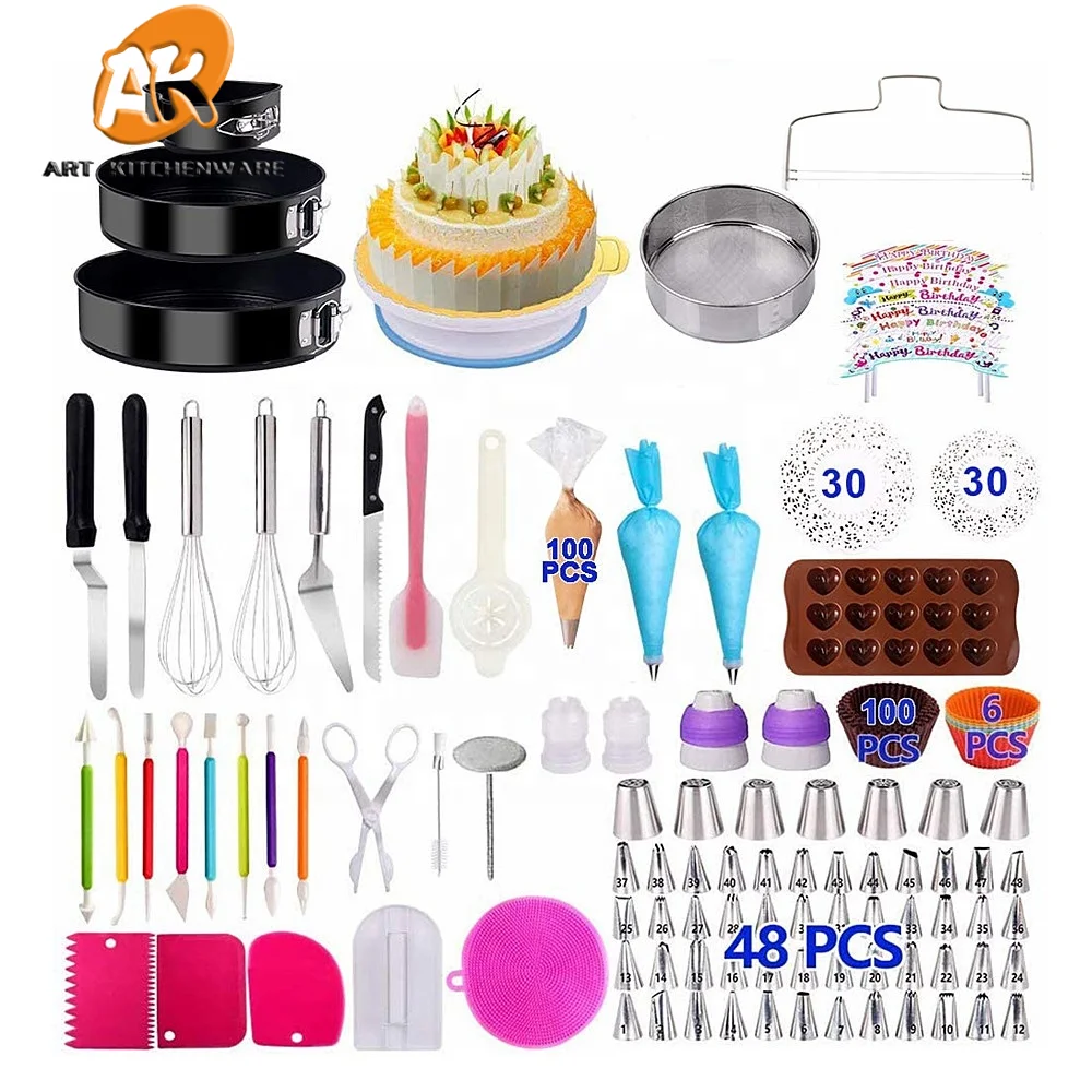 

Cake Decorating Baking Tools Set Rotating Turntable Pastry Bags Icing Piping Nozzle Tips Scrapers Spatulas 367pcs