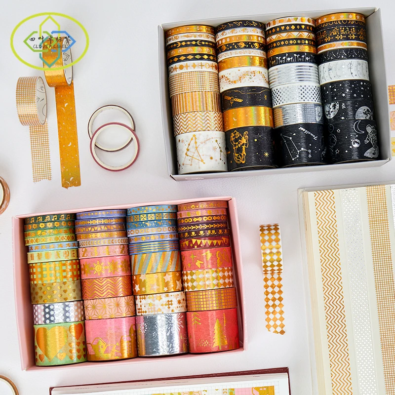 

Ready To Ship Washi Tape Wholesale Low MOQ Printing Colored Gold Foil Sticky Washi Paper Tape Set