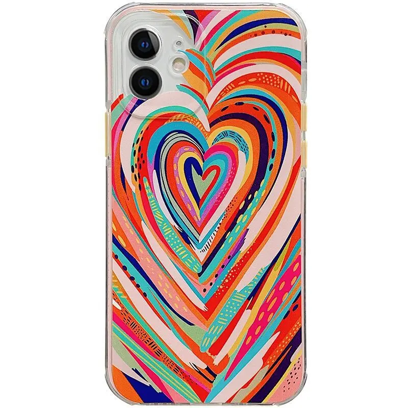

Colored Contact Cases For iPhone 13 12 Pro XS Max For iPhone Rainbow Case Colorful Love Heart Phone Case With Camera Protection