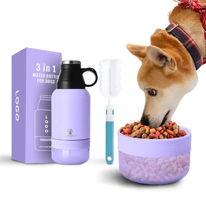 

Pet Product customize logo package color Portable Stainless steel Dog travel Water Bottle with Dispenser bowls Dog