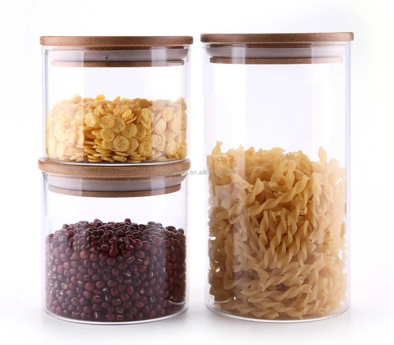 

Clear Glass Jars Air Tight Canister Kitchen Food Storage Container with Natural Bamboo Lids for Candy Cookie Rice Sugar