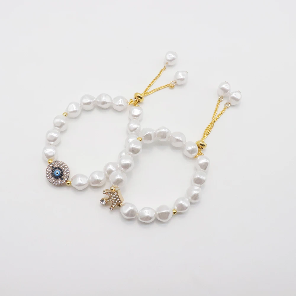 

Boho Unique Eye Crown Pendant Bracelet Diamond Luxury Pearl Women Bangle Adjustable High Quality Jewelry, As pictures color