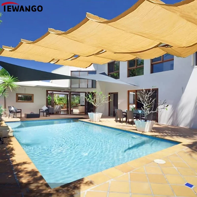 Customizable 2.5m X 3m UV Block Breathable HDPE Fabric Telescopic Wave Sun Shade Net Pergola Sliding Canopy With All Accessories