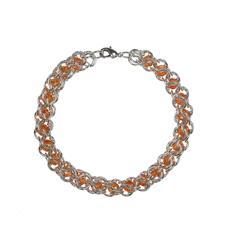

Private Handmade Custom Supplier Of Ladies Captive Peach Orange Crystal 925 Silver Round Bracelet Chainmail, Colorful