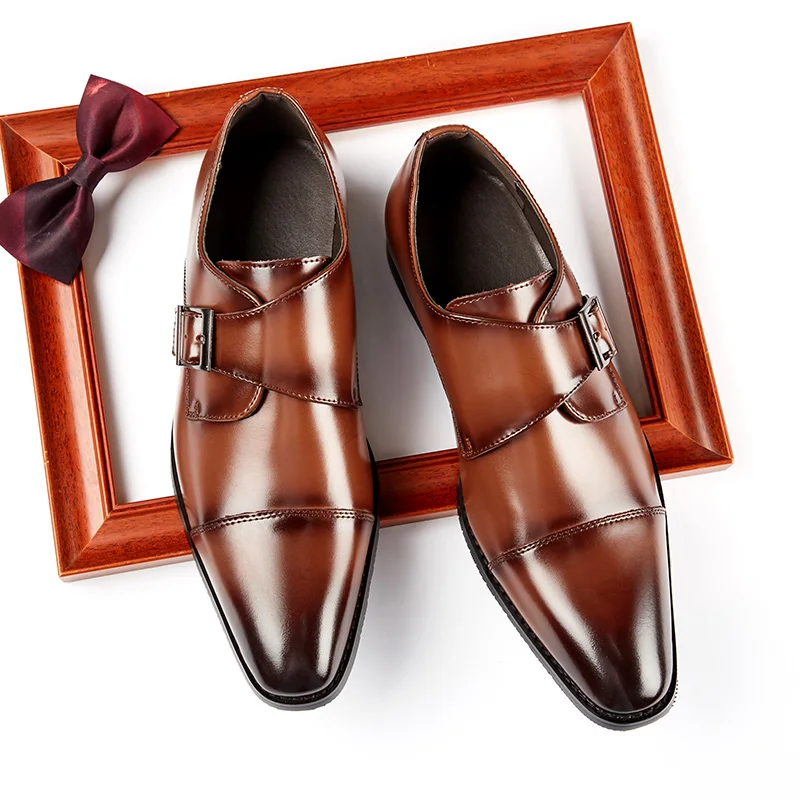 

Custom Luxury British Style Dress Loafers Leather Slip-on Plus Size Office Monk Strap Dress Shoes Men