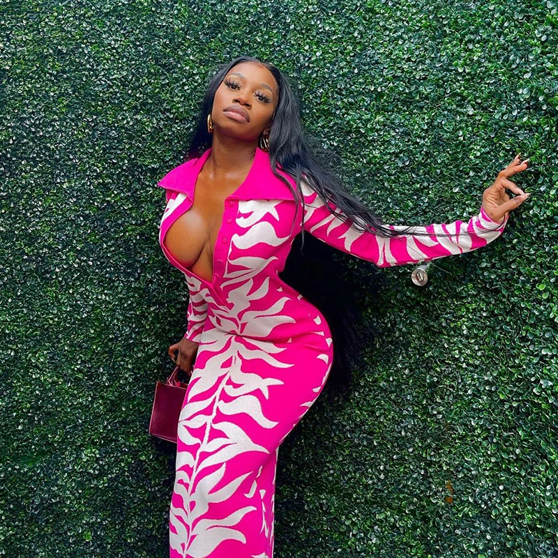 

Fashion Style V-neck Long Sleeve Skinny Pencil Dress Breathable Women Bodycon Dress, Printed