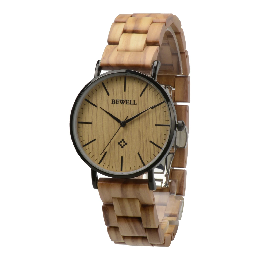 

Alibaba Watches Supplier Bewell Wooden Watch Luxury Mens Watch Custom Logo Steel and Wooden Clocks
