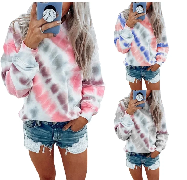 

Most Popular Fashion Outdoor Wearing Crewneck Casual Blouse Tie Dye Long Sleeve