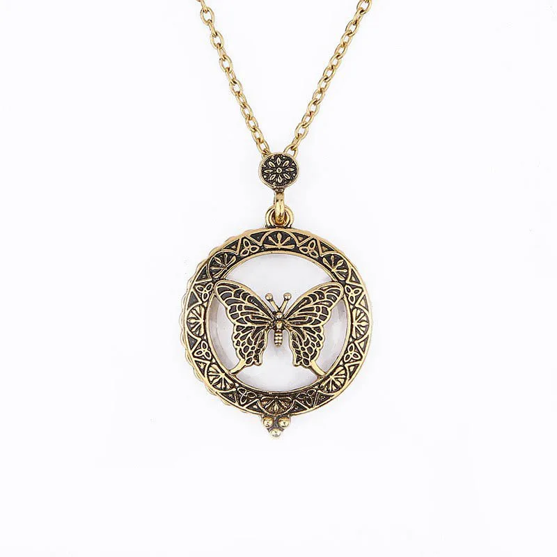 Hot Selling Magnifying Glass Butterfly Pendant Necklace Fashion Individuality Magnifier Butterfly Necklace Women