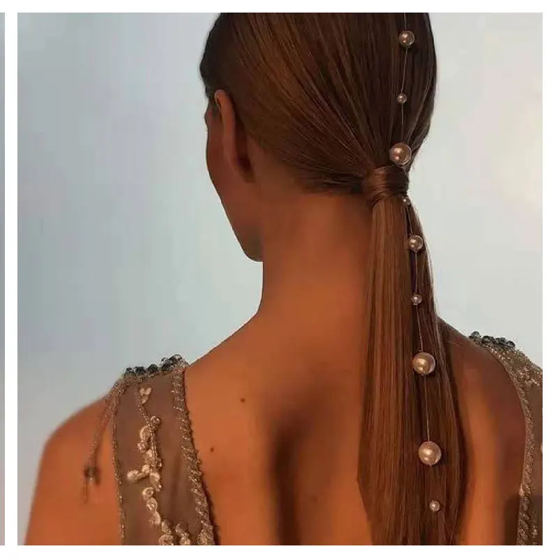 

Dvacaman 2020 Fashion Wig Extension Beads Pearl Tassel Chain Hair Accessories Chain Head Chain Head Jewelry, As pics