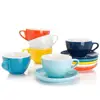 ceramic cup and saucer Porcelain Cappuccino Cups with Saucers - 6 Ounce for Specialty Coffee Drinks, Latte, Cafe Mocha and Tea -