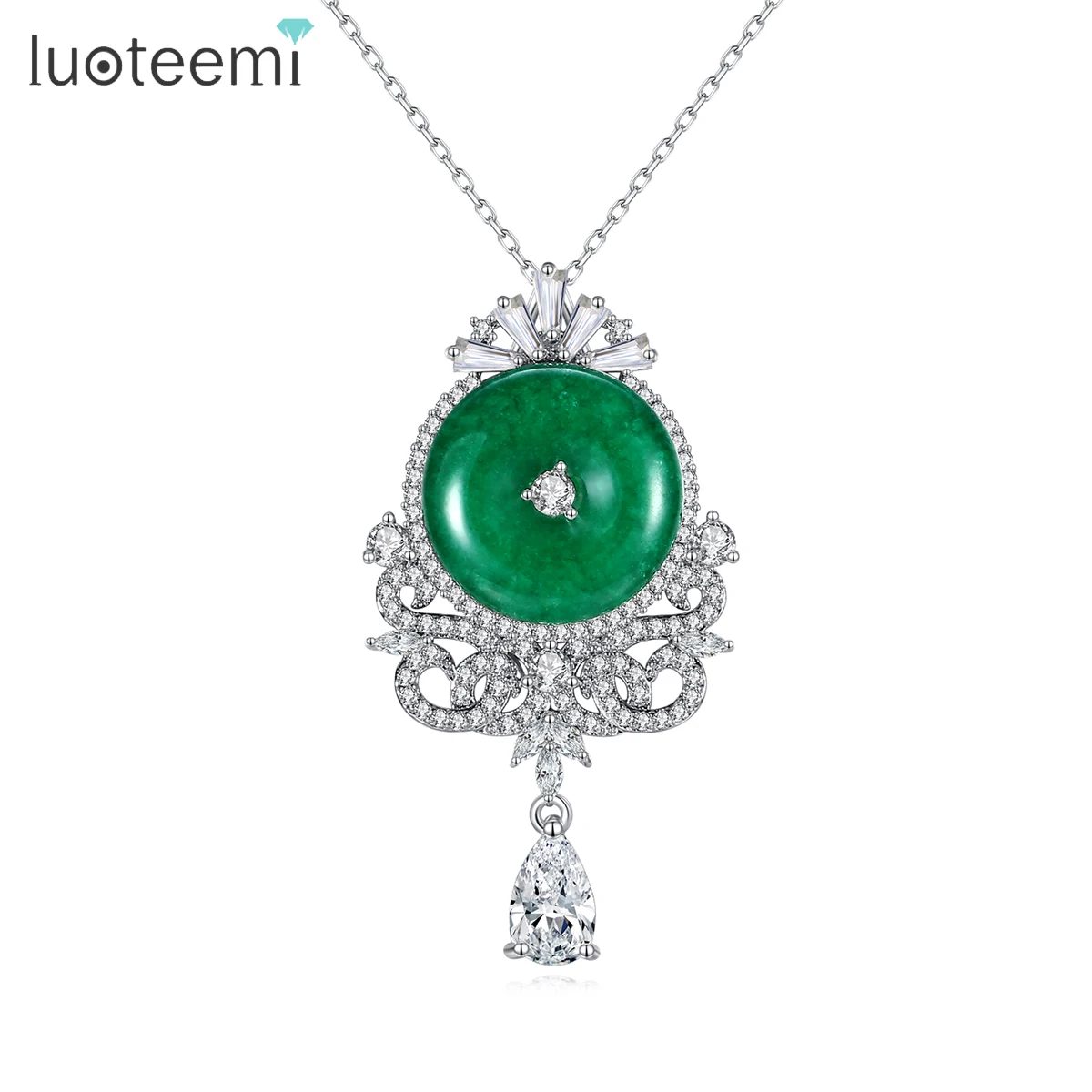 

LUOTEEMI High Quality Menmade Jade Wholesale New 2020 Elegant Emerald Stone Necklace Jewelry for Women