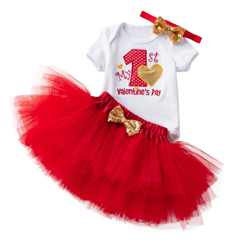 

Wholesale OEM Baby Girls Clothes 1st Birthday Romper+ Tutu Dresses+Headband 3pcs Set Outfit Clothing