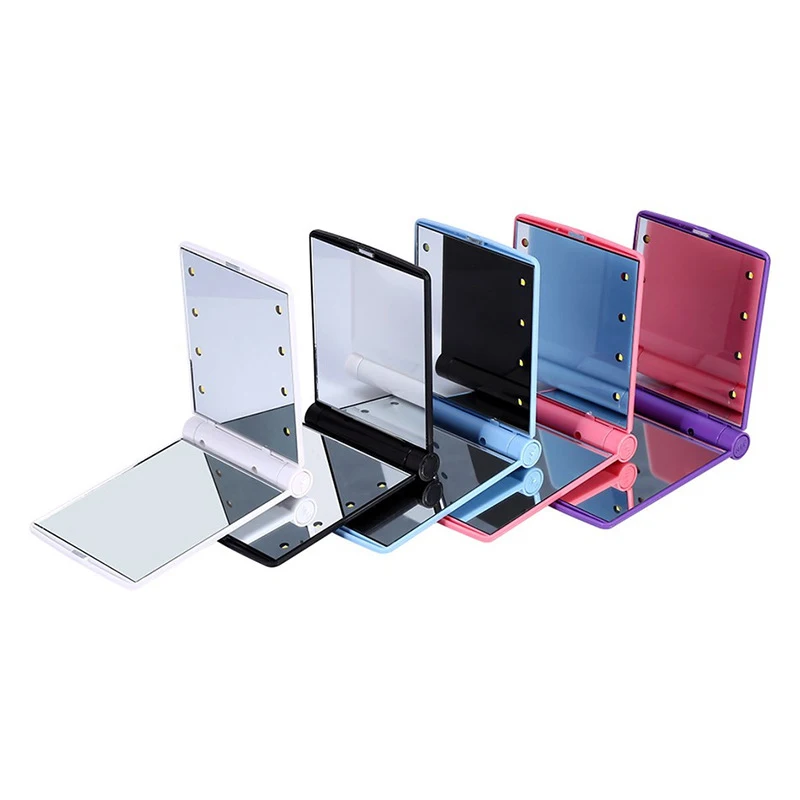 

Portable 8 LED Lights Women Mirrors colorful Cosmetic Folding pretty Pocket Mirror With Lamps Makeup Tool