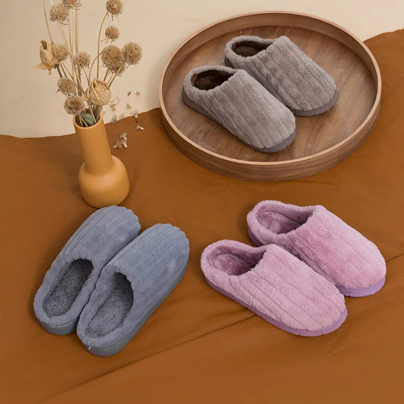 

New spring autumn and winter rabbit fur cotton drag flannel warm indoor bottom non-slip cotton slippers, As shown