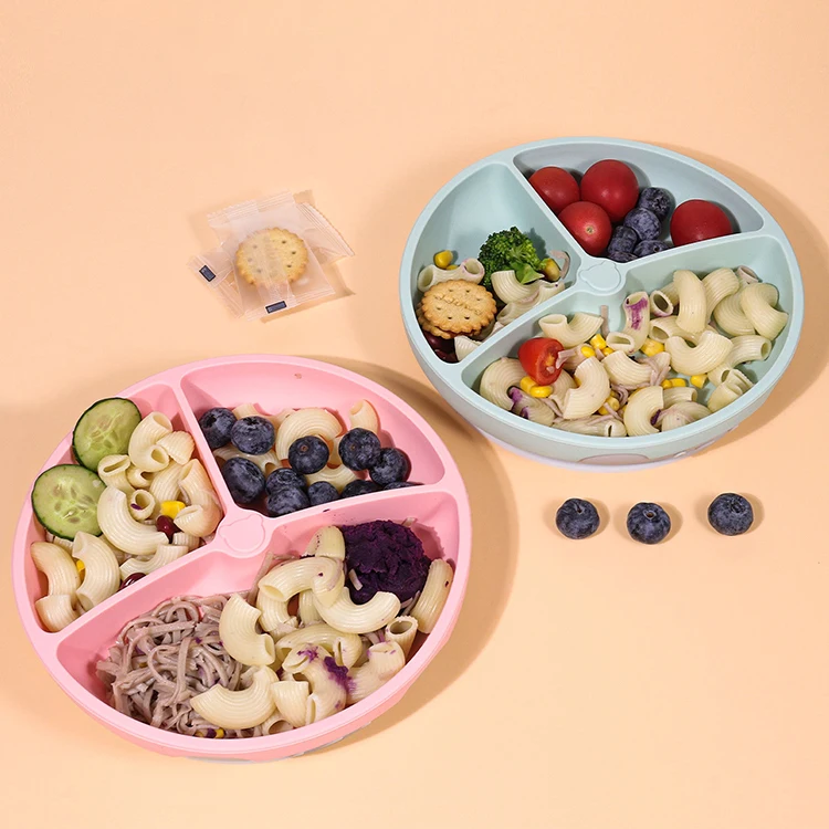 

Food-Grade Creative Round Anti-Spill Silicon Baby Supplies Dinner Food Grade Kids Separate Suction Silicone Divided Plate, Yellow/pink/green/blue