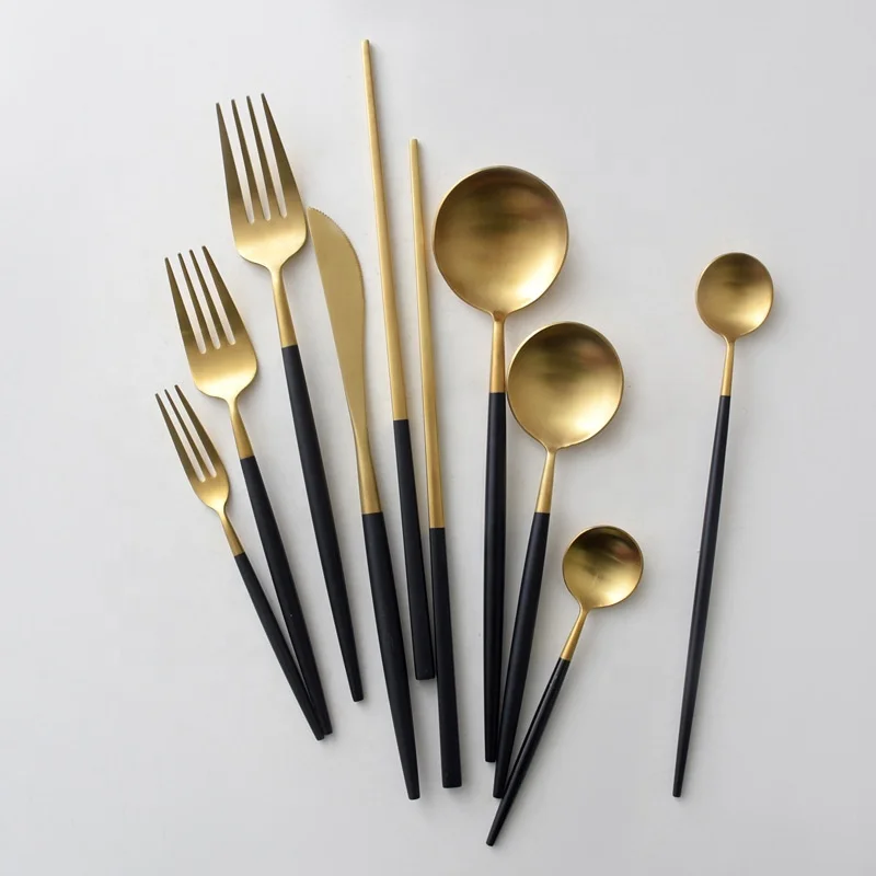 Hot selling!!! Custom Popular flatware set spoons and forks stainless steel black and gold cutlery sets