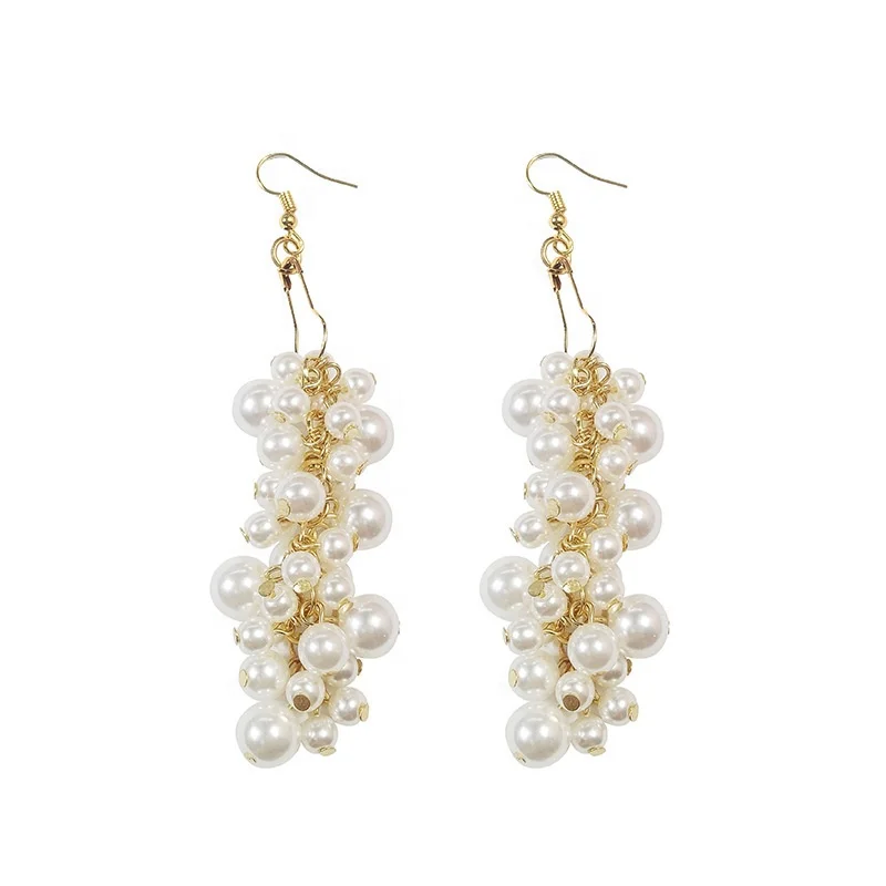 

2020 Wholesale Gorgeous Jewelry Gold Plated Multi Pearls Droped Dangling Hoop Earrings For Women Korean Pearl Earring Bridal