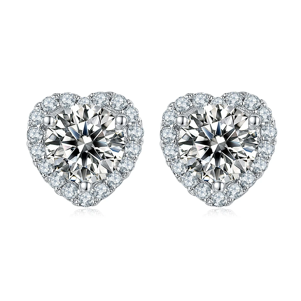 RINNTIN Exquisite 0.5ct Heart Sterling Silver Earrings with Moissanite Zircon 925 Sterling Silver Women's Wedding