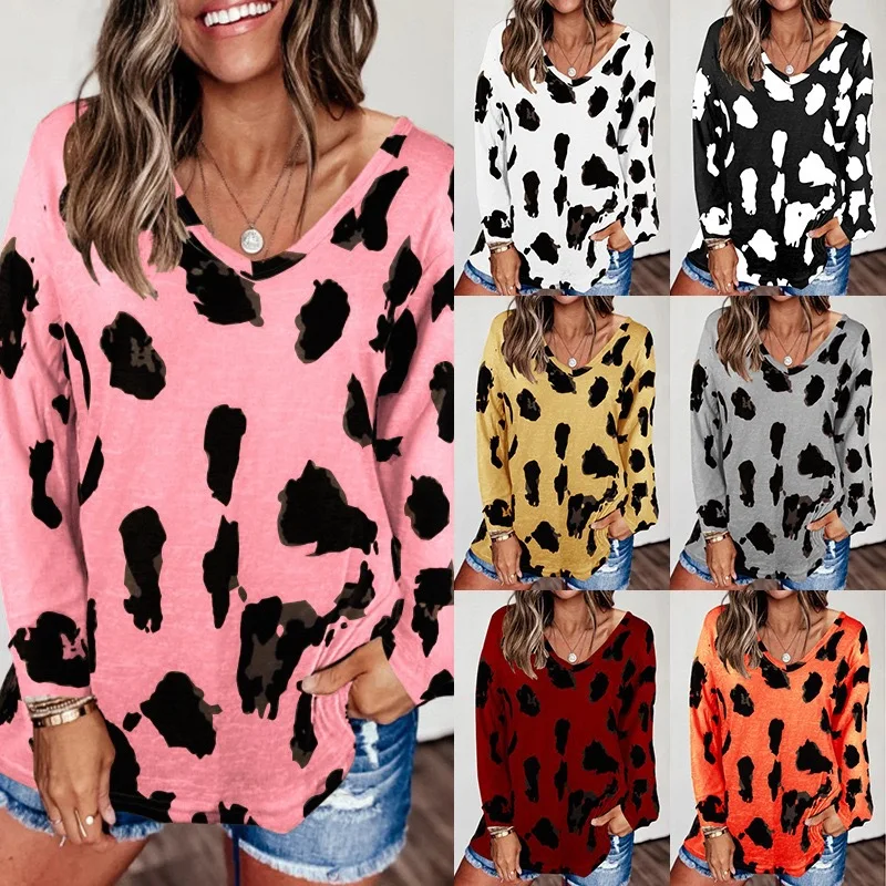 

Trending products 2021 new arrivals Lady Long Sleeves Shirt Leopard Print Blouse Women Casual Tops, Picture showed